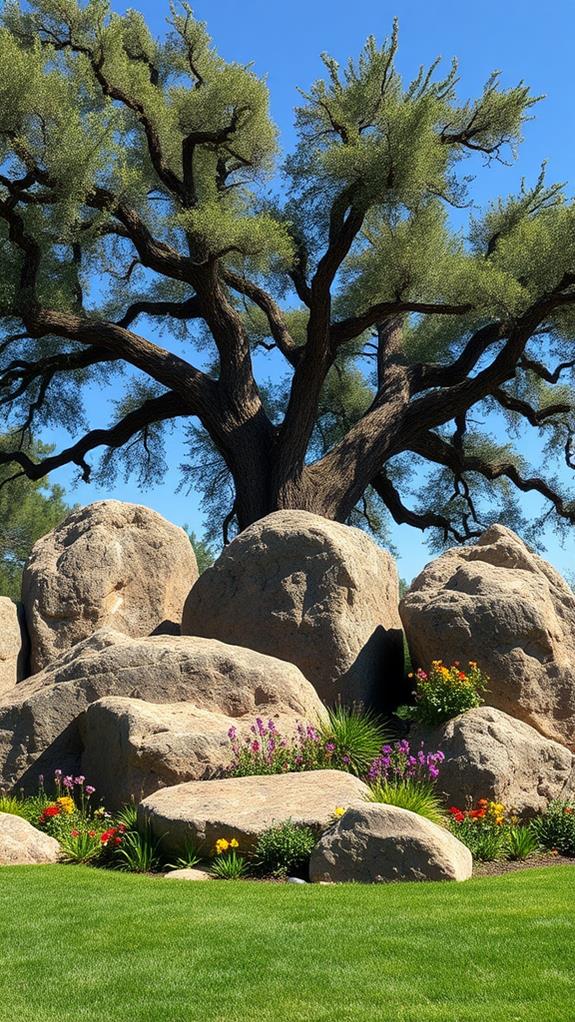 boulders enhancing tree aesthetics