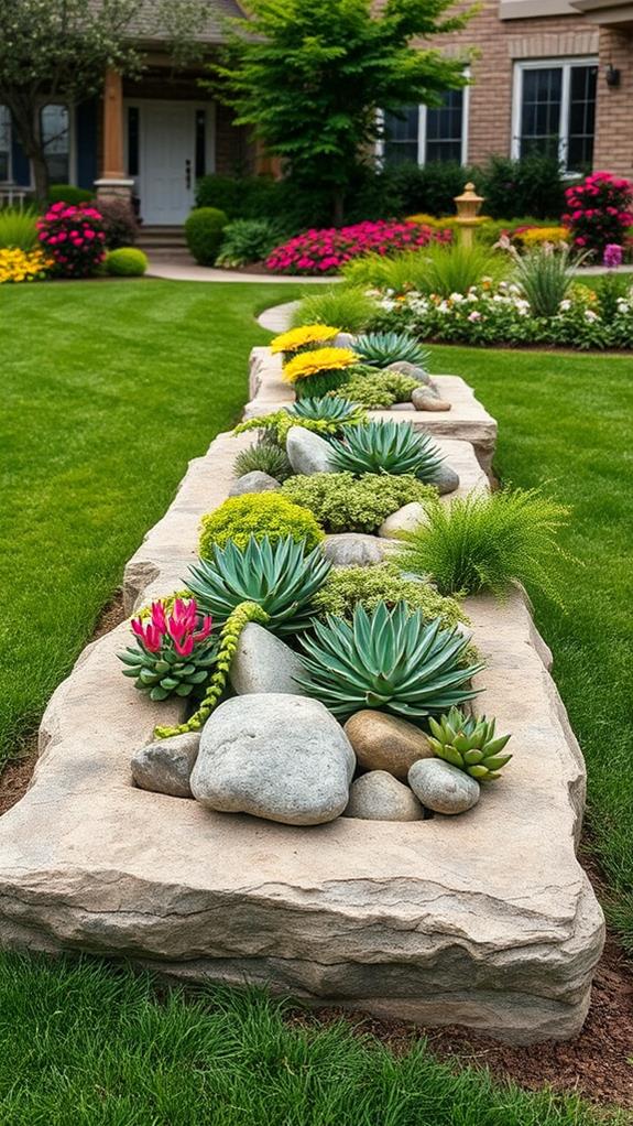 horizontal garden rock planters