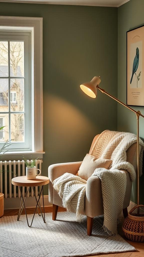 sage green reading nook