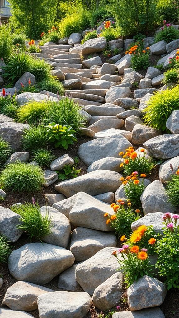 sloped terrain with river rock