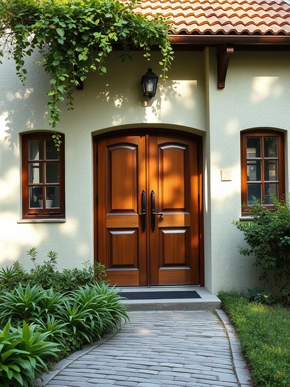 sage green brown doors