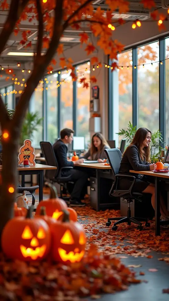 autumn decorations brighten workspace