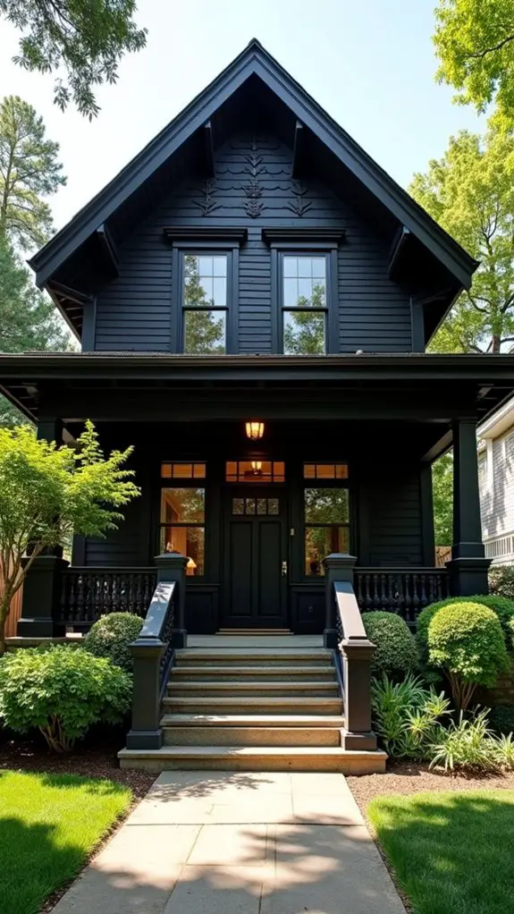 black bungalow with accents