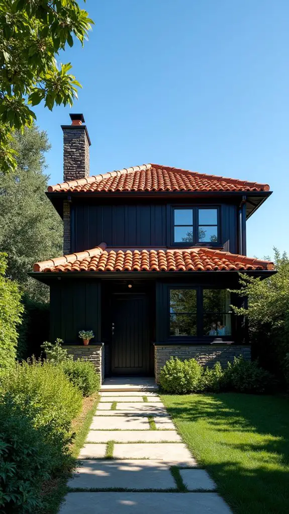 black cottage terracotta accents