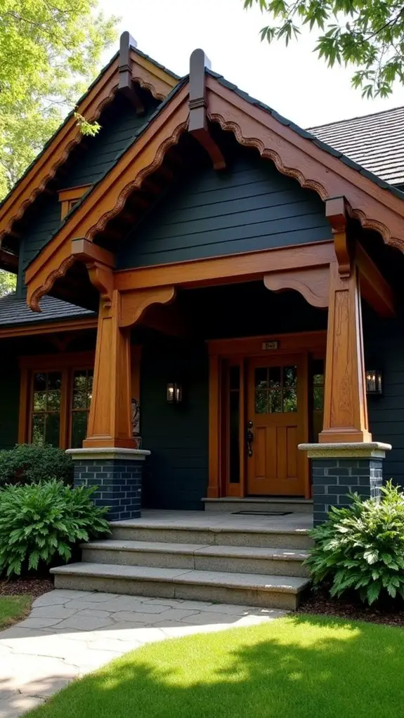 black exteriors brown roofs