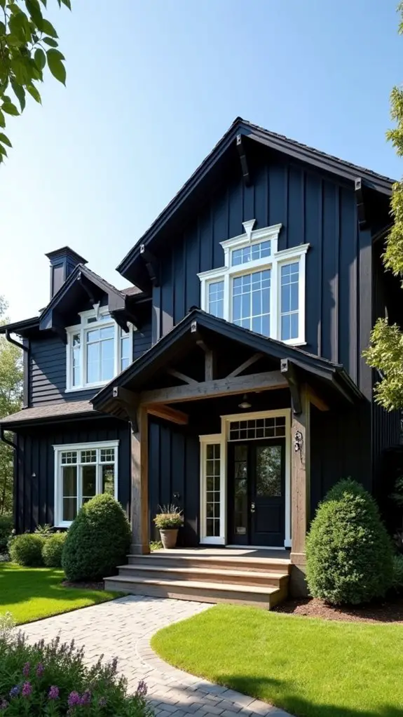 black farmhouse with white trim