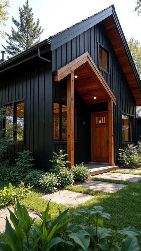 black siding cedar beams