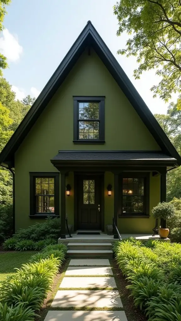 bold olive green accents