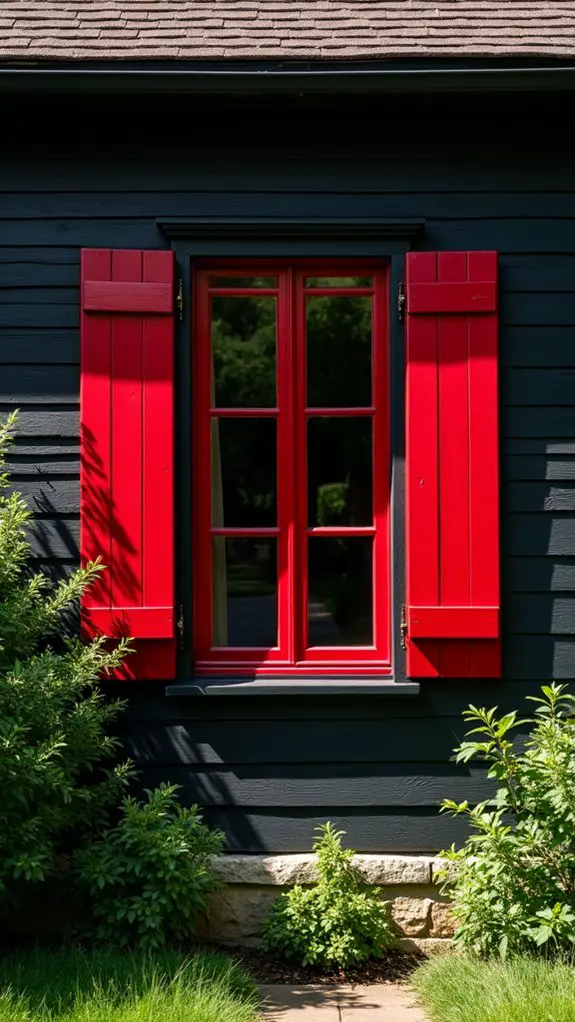 bold red shutters contrast beautifully