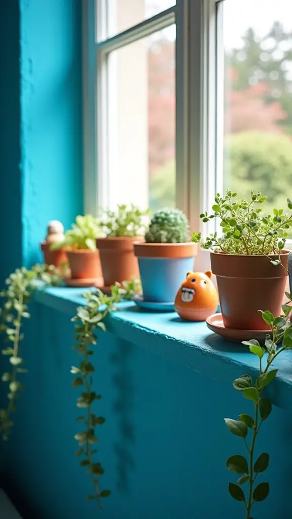 bold teal window shelf
