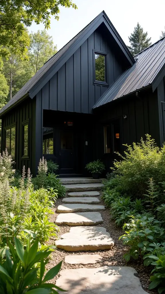 charming black cottage pathway