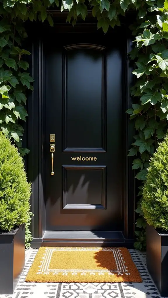 chic black door patterned mats