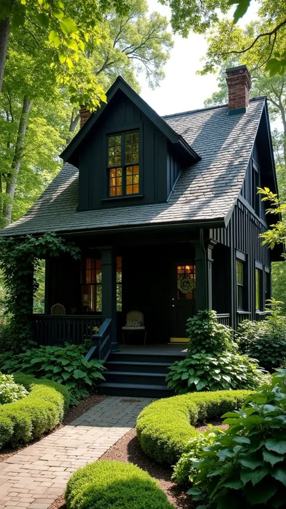 chic black exterior landscaping