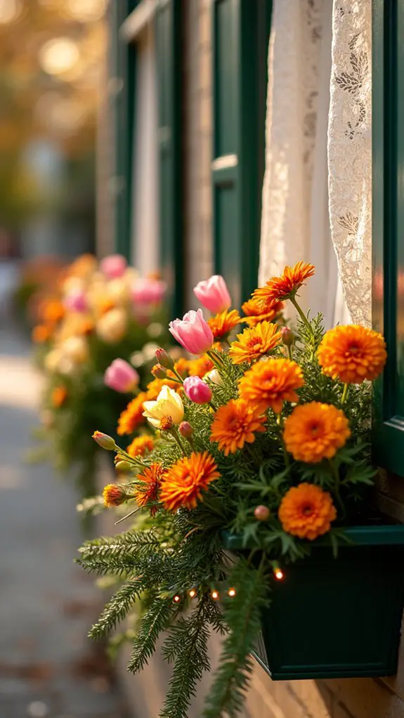 colorful flowers in window boxes