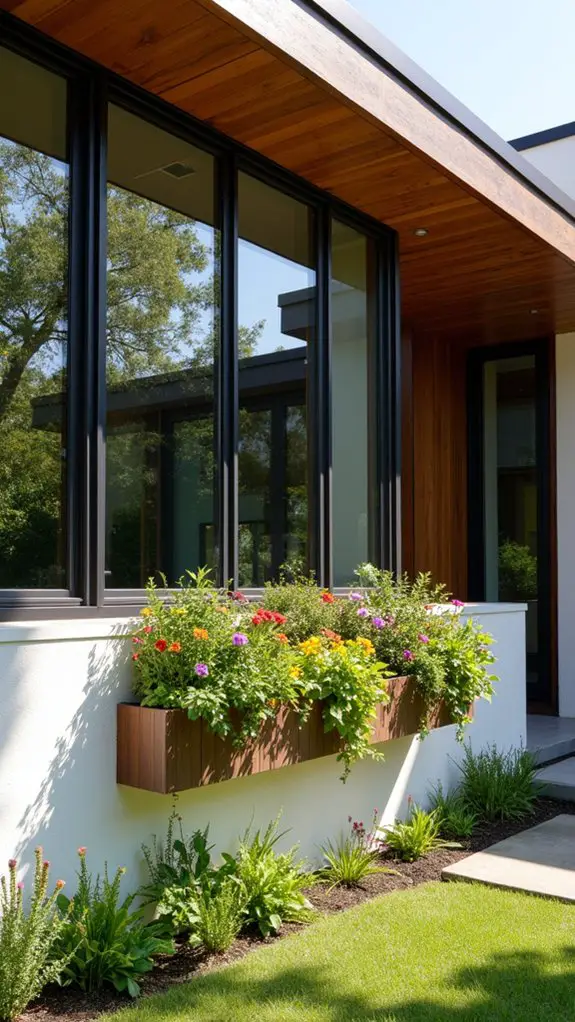 colorful integrated window planters