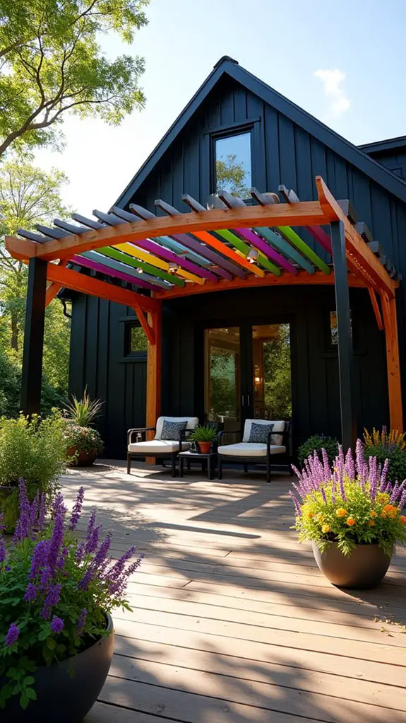colorful pergola over black