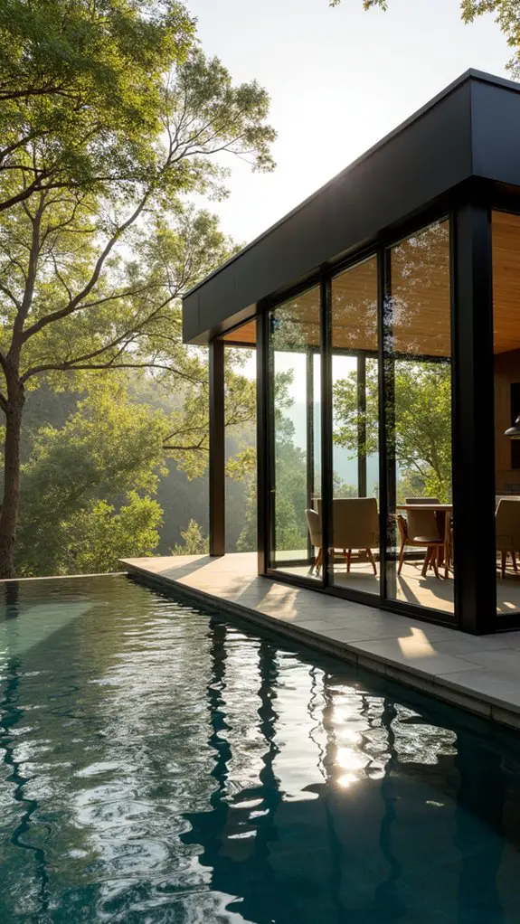 contemporary black framed corner windows