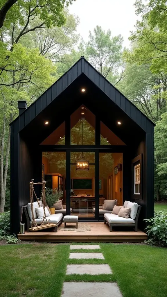 cozy black cottage porch