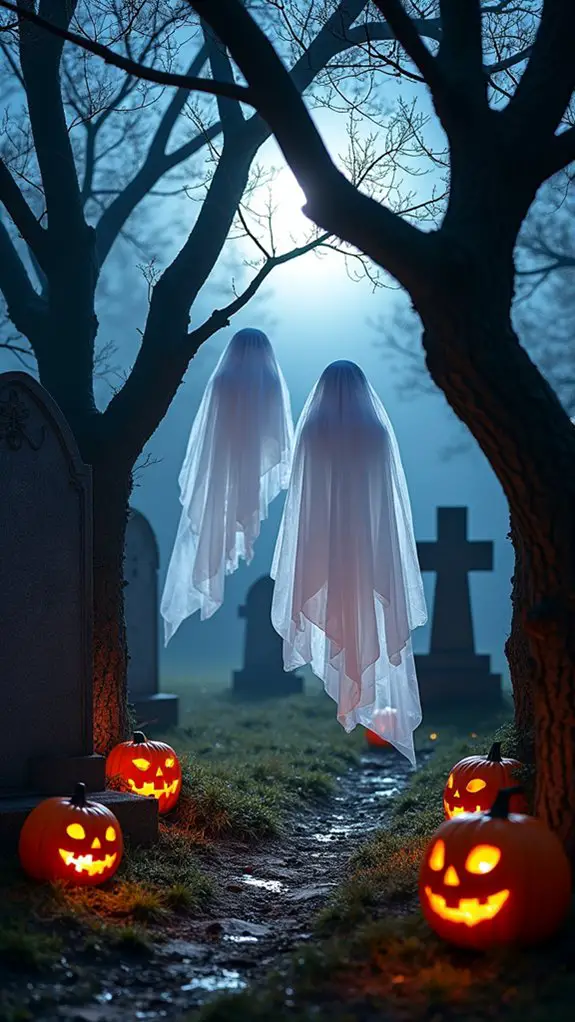 eerie glowing floating ghosts