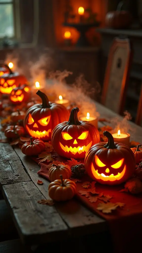 eerie illuminated pumpkin display