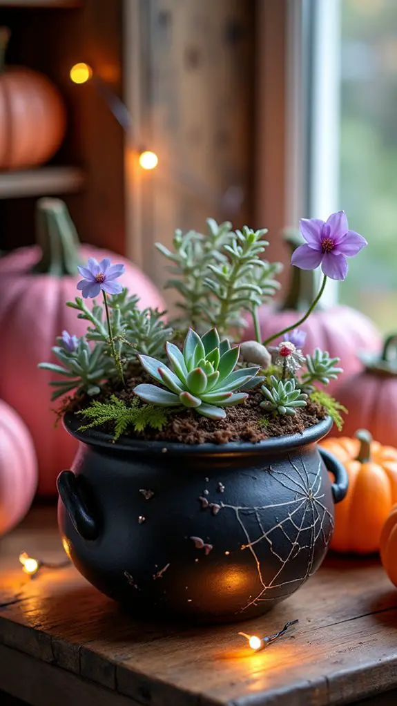 festive cauldron planter decor