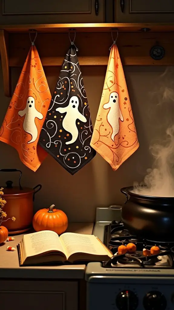 festive halloween kitchen towels