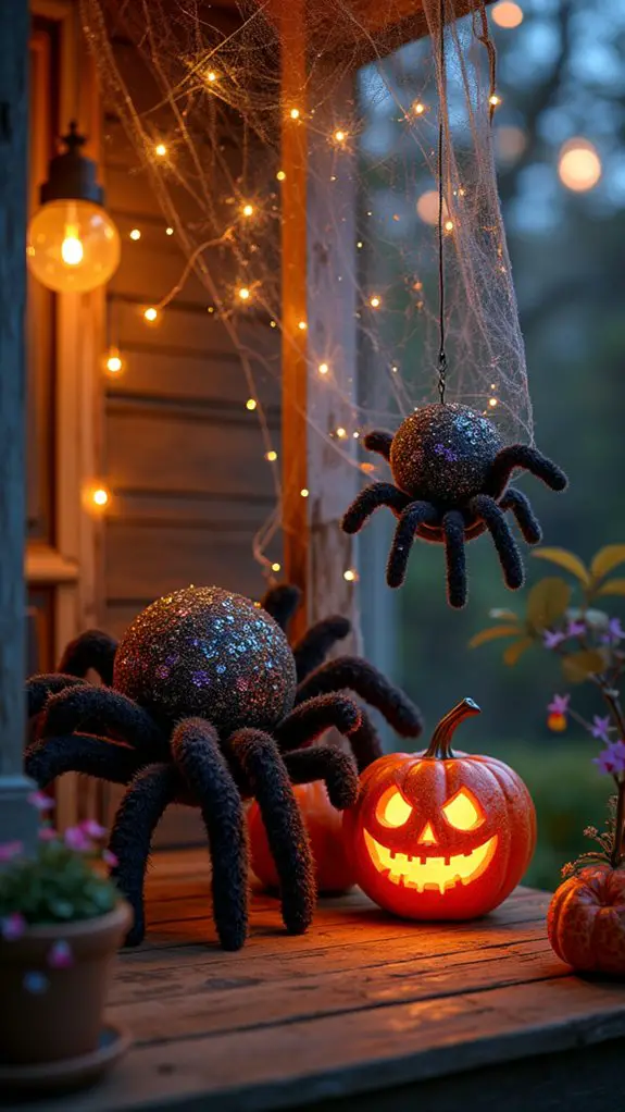 glittery webs enhance decor