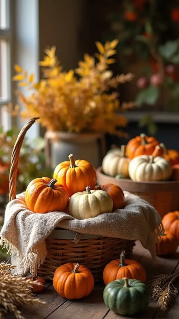 gourds in decorative baskets