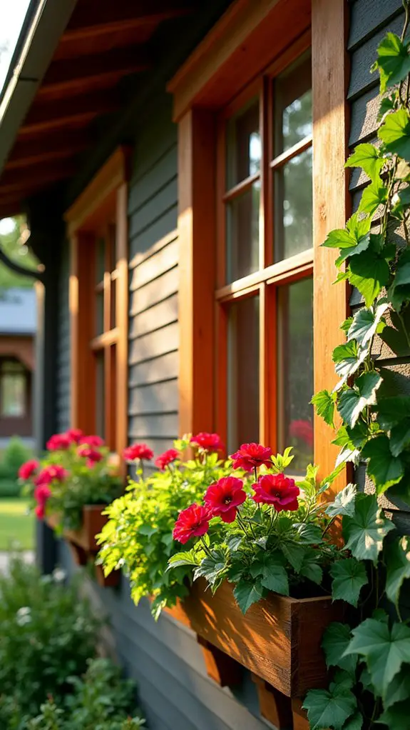 greenery in window boxes