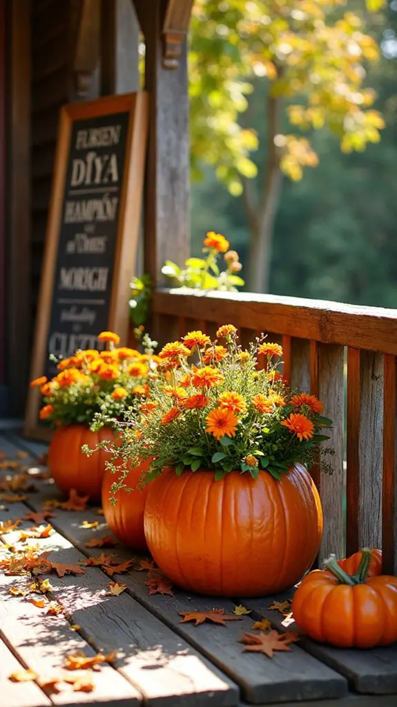 hollowed out pumpkin planters