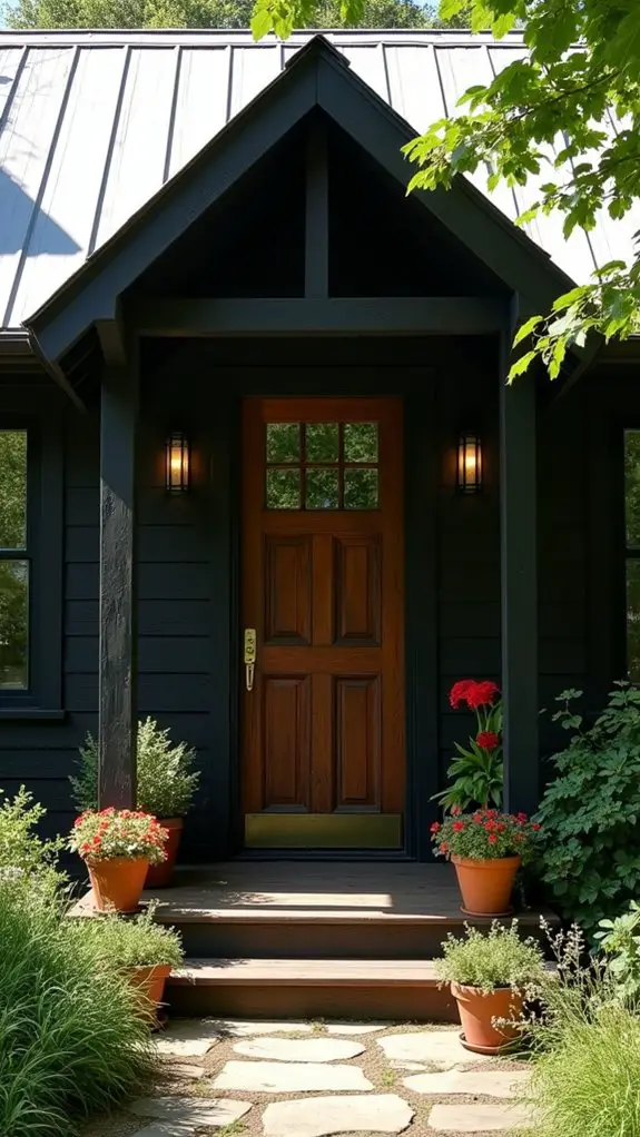 inviting black house entryway