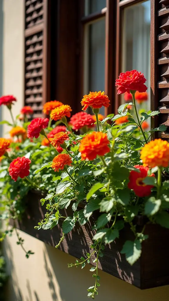 lattice backed floral window boxes