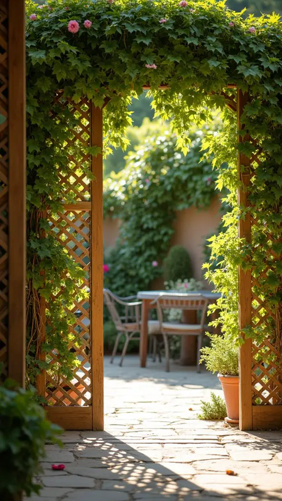 lattice panels with climbing vines