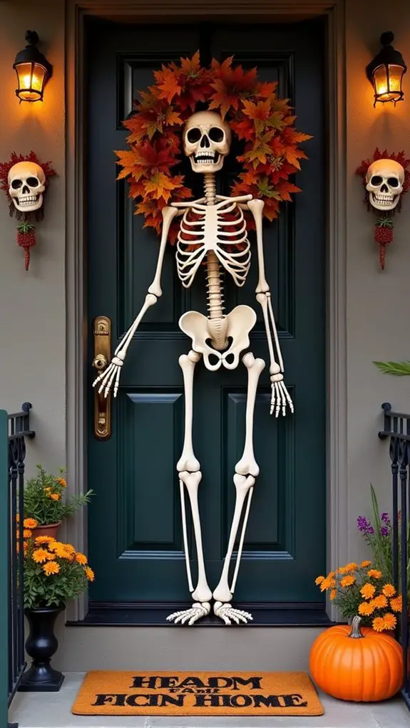 playful skeleton halloween decor