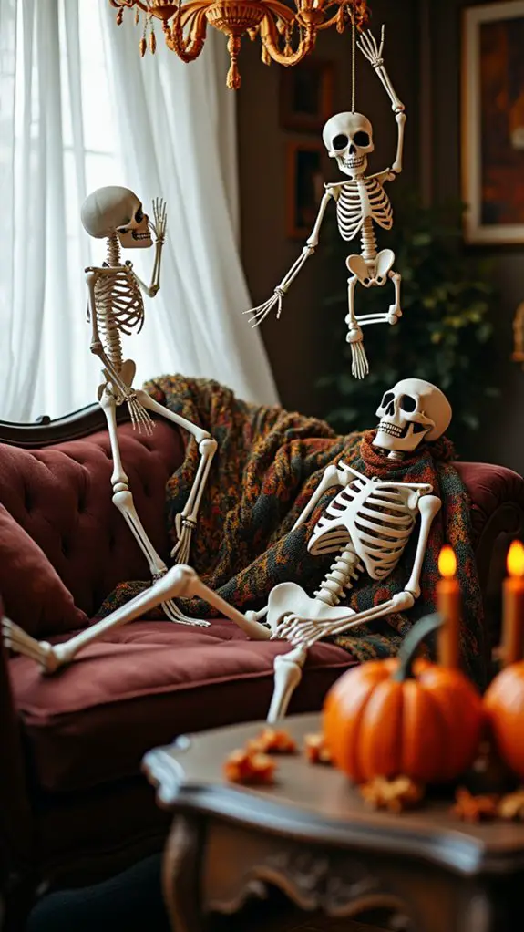 playful skeleton halloween decor