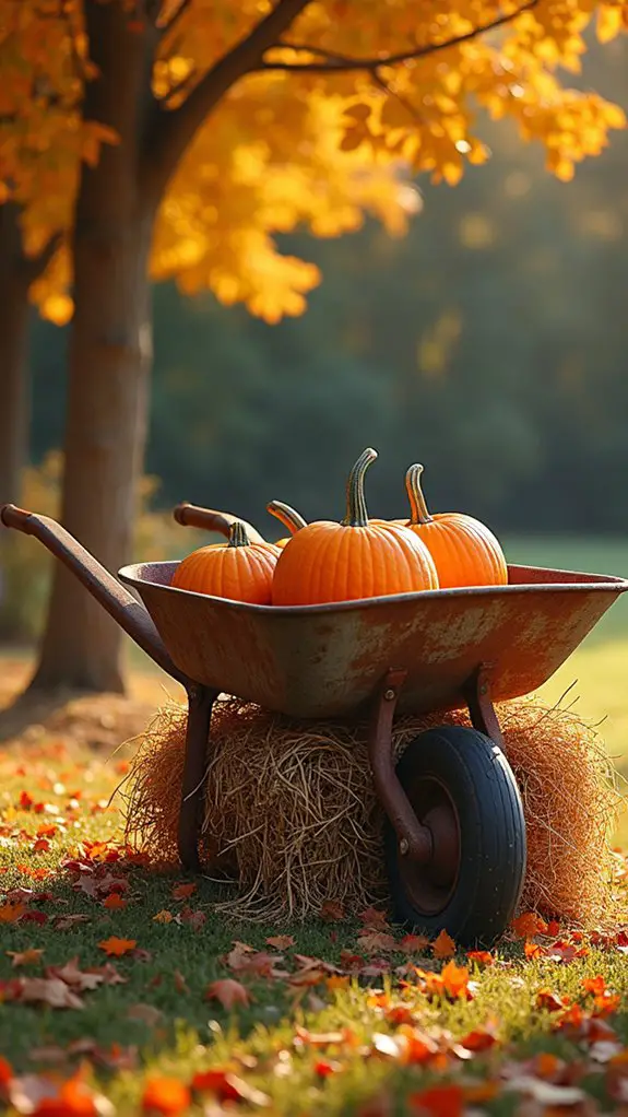 rustic wheelbarrows with pumpkins