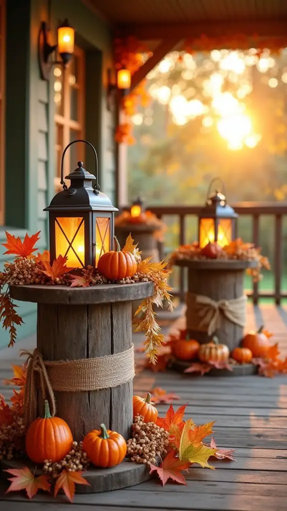 rustic wooden spools pedestals