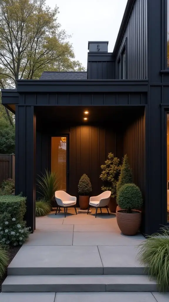 sleek inviting black porch
