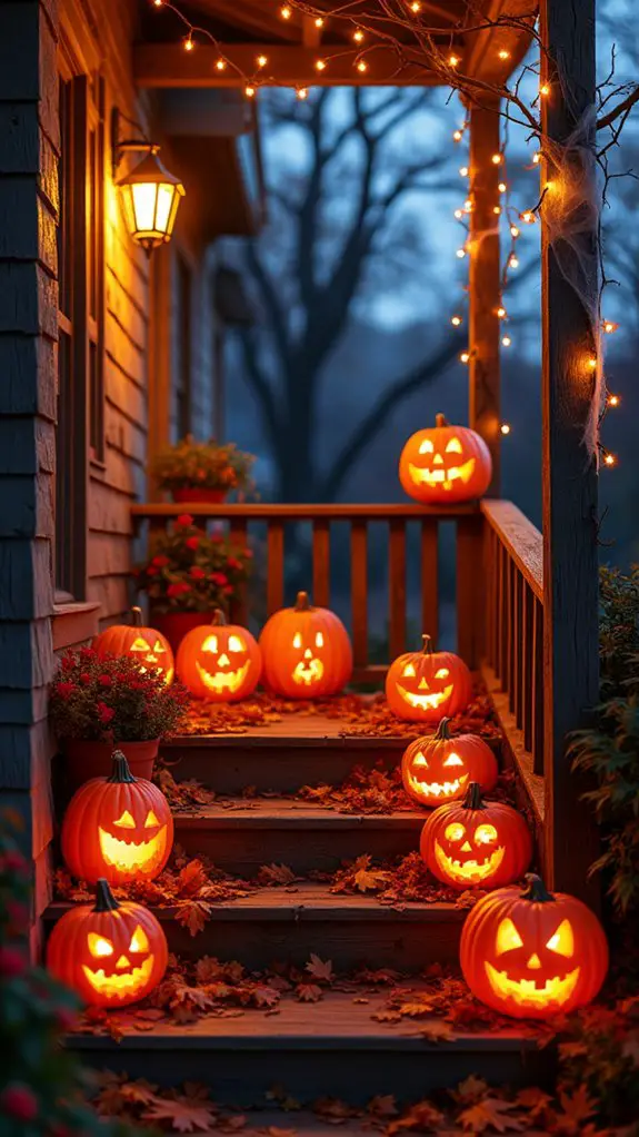 spooky carved pumpkin display