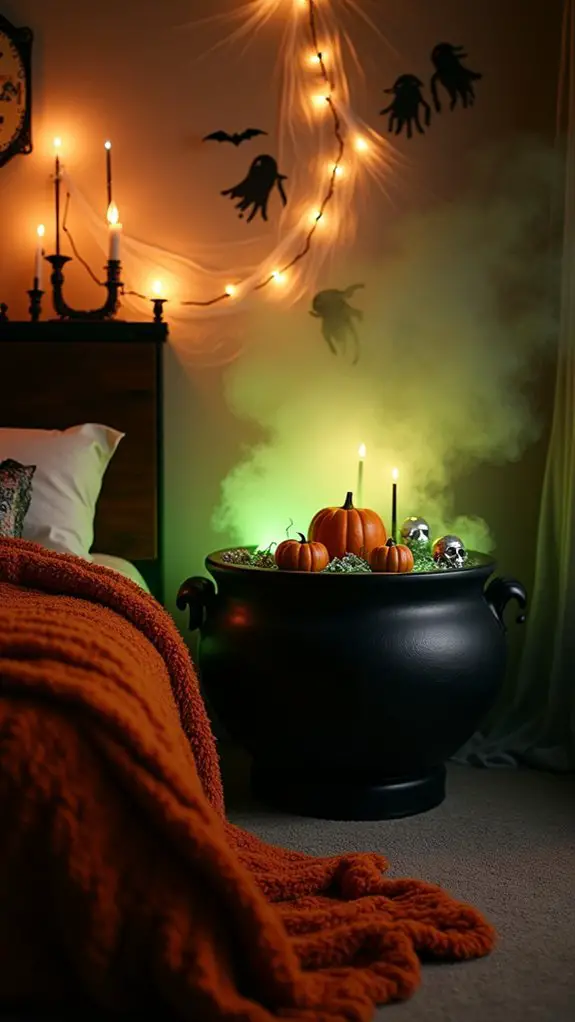 spooky cauldron nightstand decor
