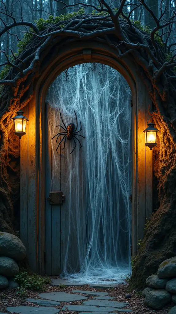 spooky cobwebbed entryway decor