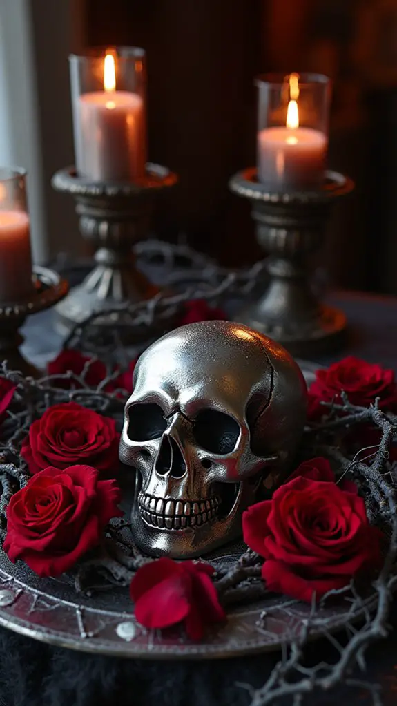 spooky silver skull centerpiece