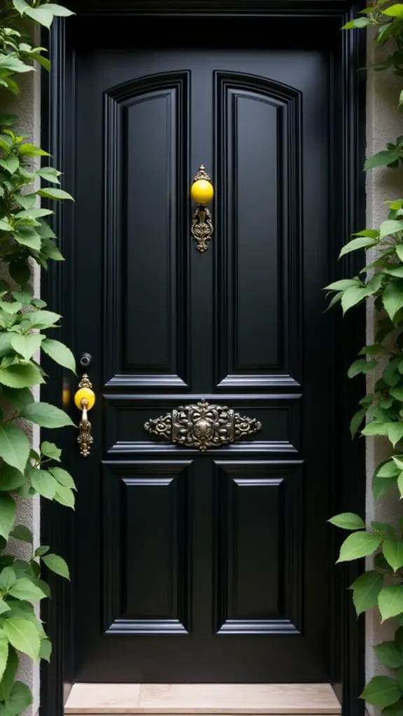 vibrant hardware enhances black doors