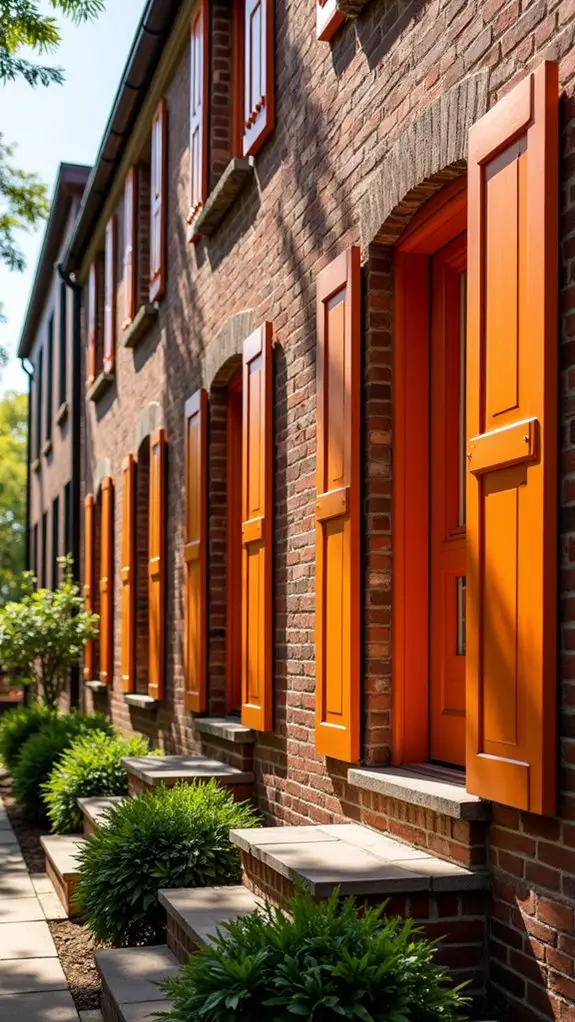vibrant orange shutters contrast