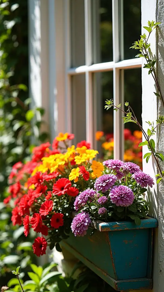 vibrant painted window boxes