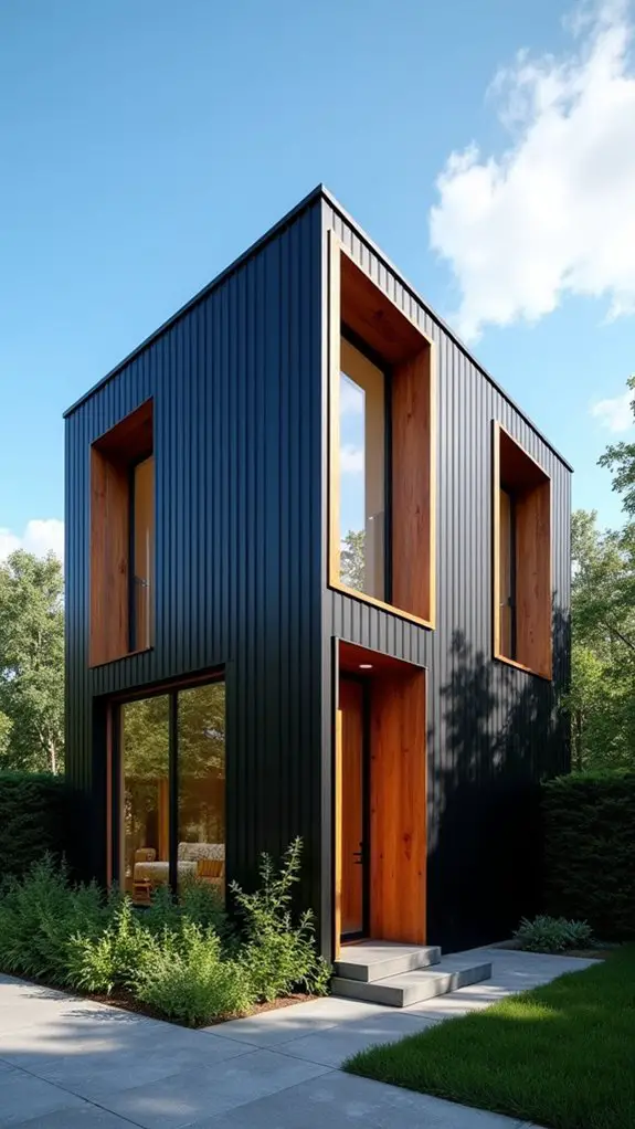 warm wood contrasts modern exteriors