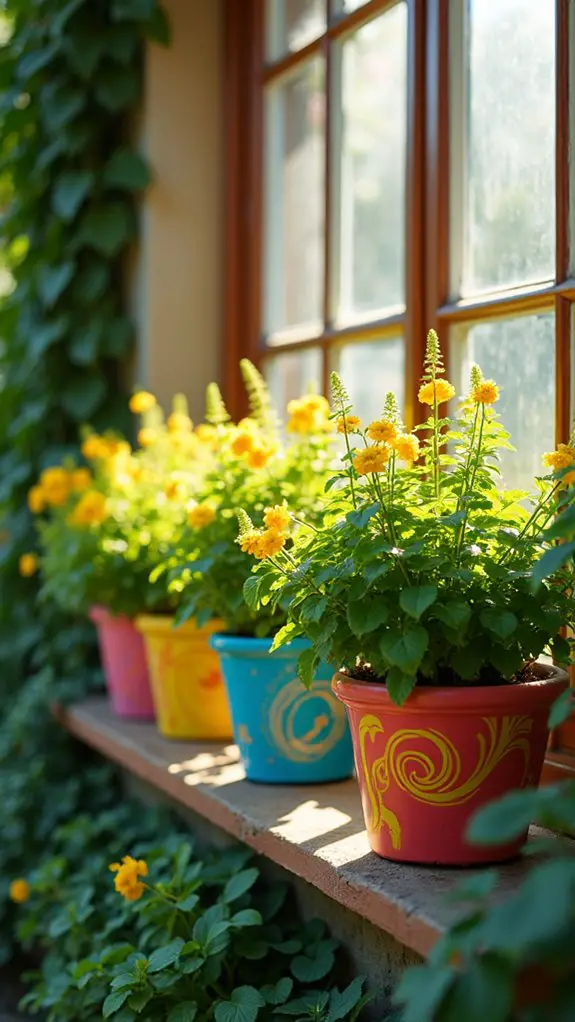 whimsical colorful garden planters