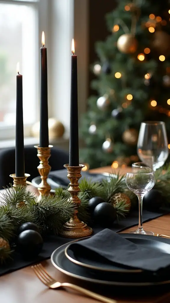 black candles gold holders