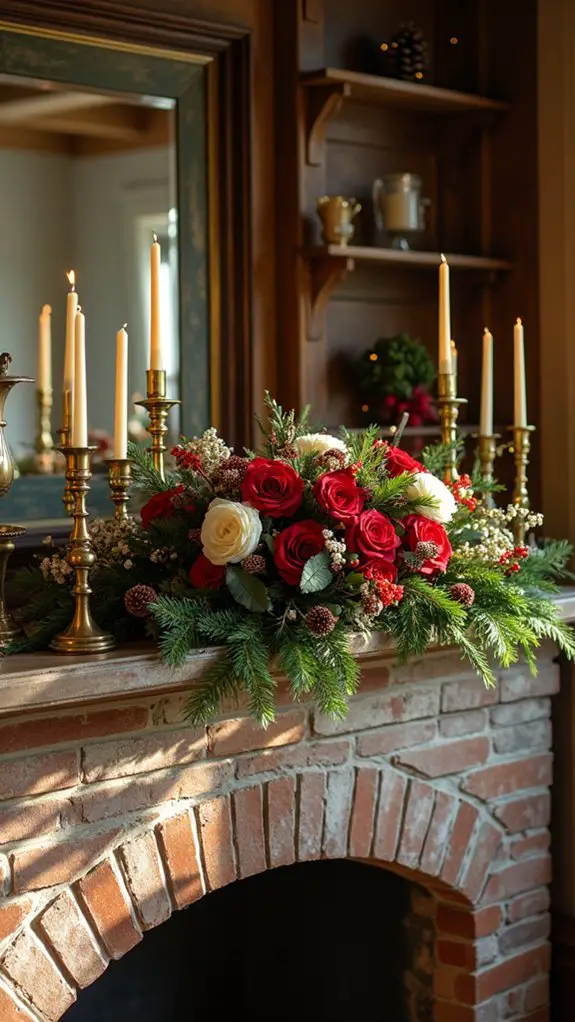 brass accented holiday floral arrangements