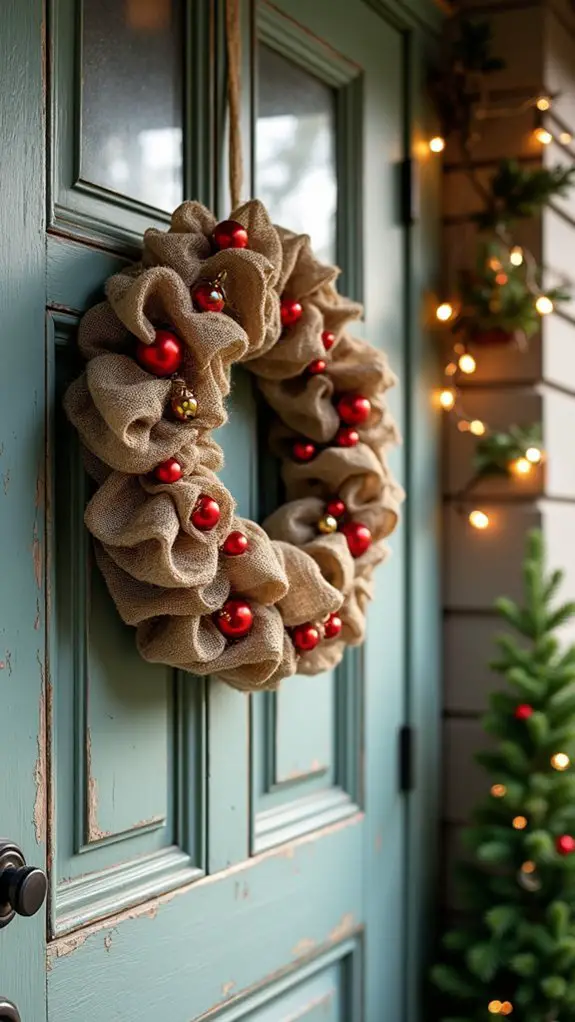 burlap and ornaments wreath